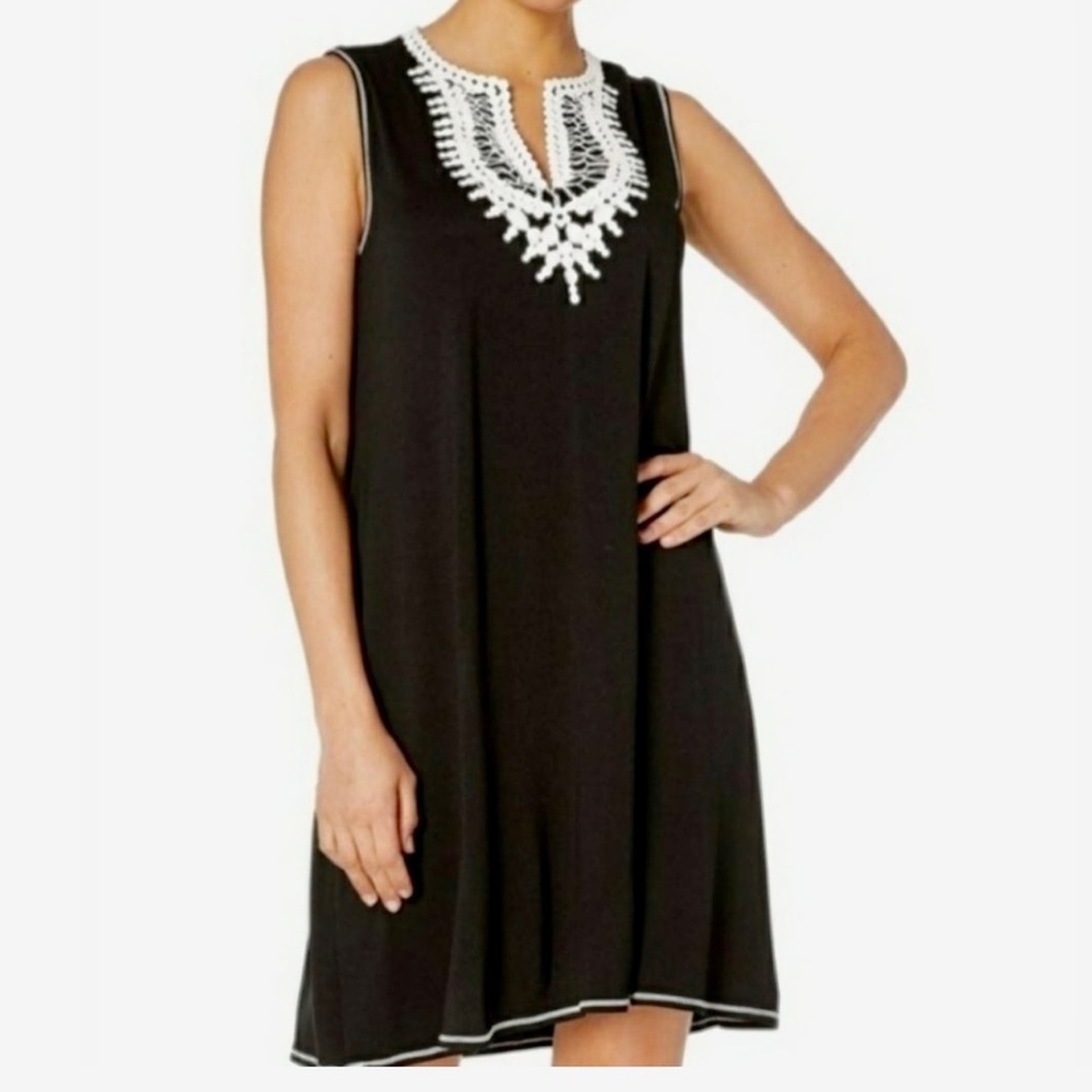 NWT Max Studio Black Sleeveless Knit Dress With Crochet Trim, XS